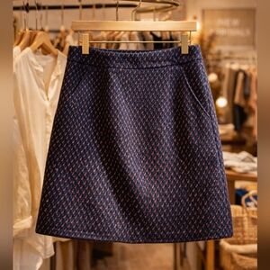 LOFT Navy Blue And Salmon Patterned Skirt With Pockets! 12